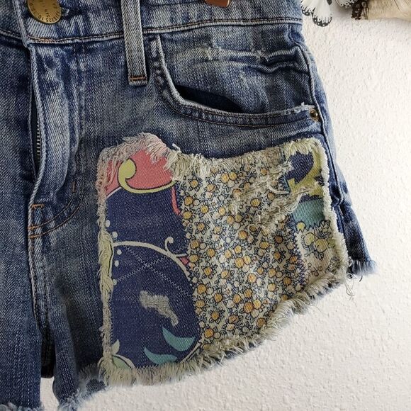 Current/Elliott Blue Patchwork Jean Shorts - Picture 9 of 14